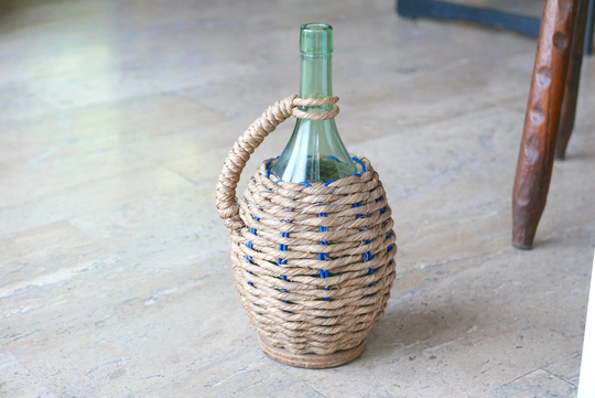 French Demi John With Wicker, 1950S/Country, Farmhouse, Vase, Bottle, Rustic, Cottage, Farm