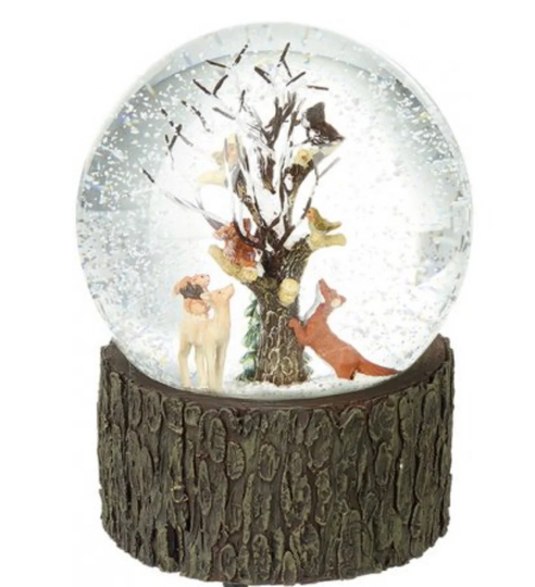 Woodland Animal Musical Snow Globe Christmas Deers, Fox, Birds, Squirrel, Water Globe, Nursery, Living Room Decoration, Enchanted Forest