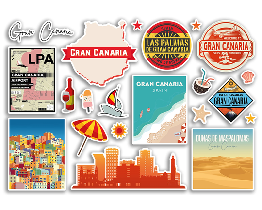 A5 Sticker Sheet Gran Canaria Landmarks Vinyl Stickers - Spain Beach Airport Stamps Skyline Flag Travel Holiday City Trip Luggage #79102