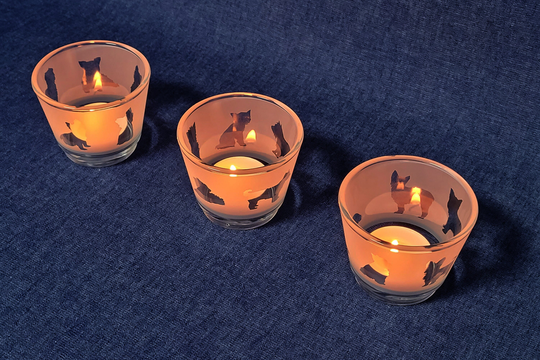 Yorkshire Terrier Engraved Glass Tea Light Holder Set