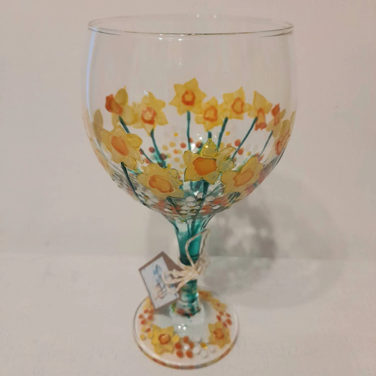 Tete A Daffodils Hand Painted Gin Glass | Can Personalise Unique, Perfect Gift Painted To Order For Her Him