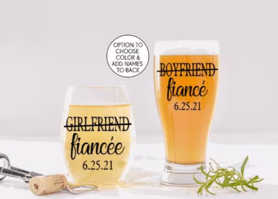 Engagement Gift For Couple, Gifts Personalized, Girlfriend Fiancee, Boyfriend Fiance, Party Glasses, Engaged Couple