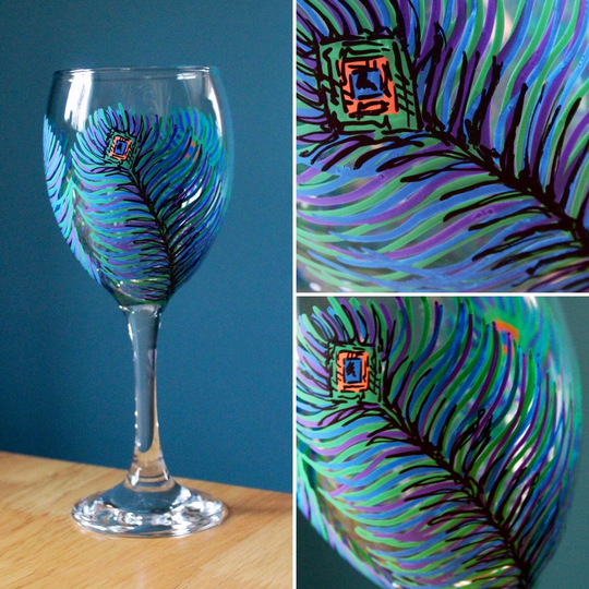 Personalised Wine Glass, Hand Painted, Peacock Feather, Gift For Her, Birthday