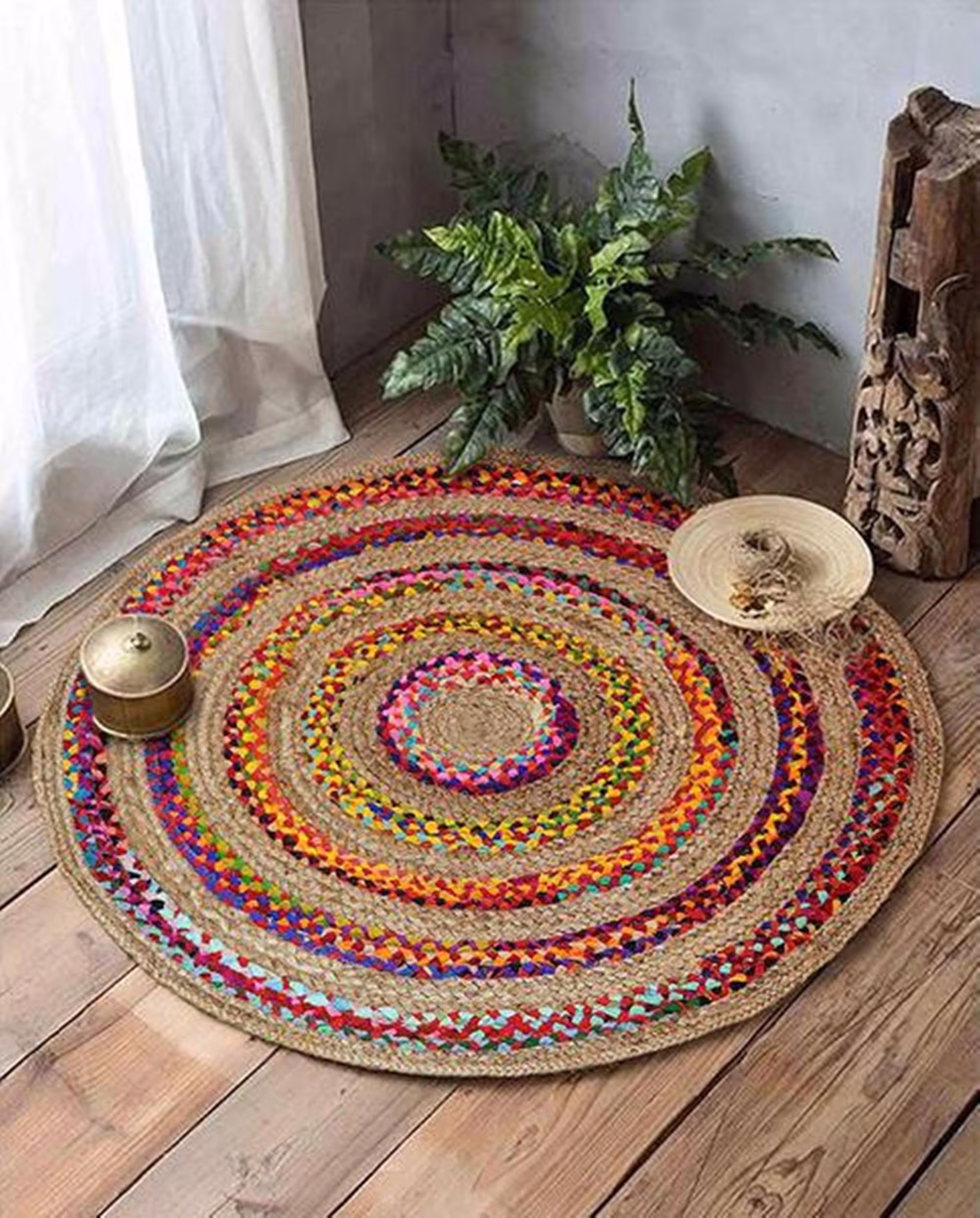 Jute Area Rug Round Rag Hand Braided Bohemian Home Decor Rugs Shape Circle Deco Natural