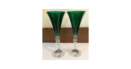 Cristal D'arques Pair Of Noel Green Crystal Goblets/Champagne Flutes
