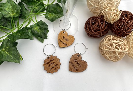 Personalised Wood Glass Charms, Wedding Wine Drinks Custom Favour, Place Name Setting
