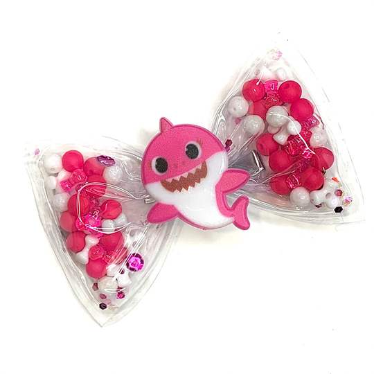 Girls Shaker Hair Bow - Pink Shark Character