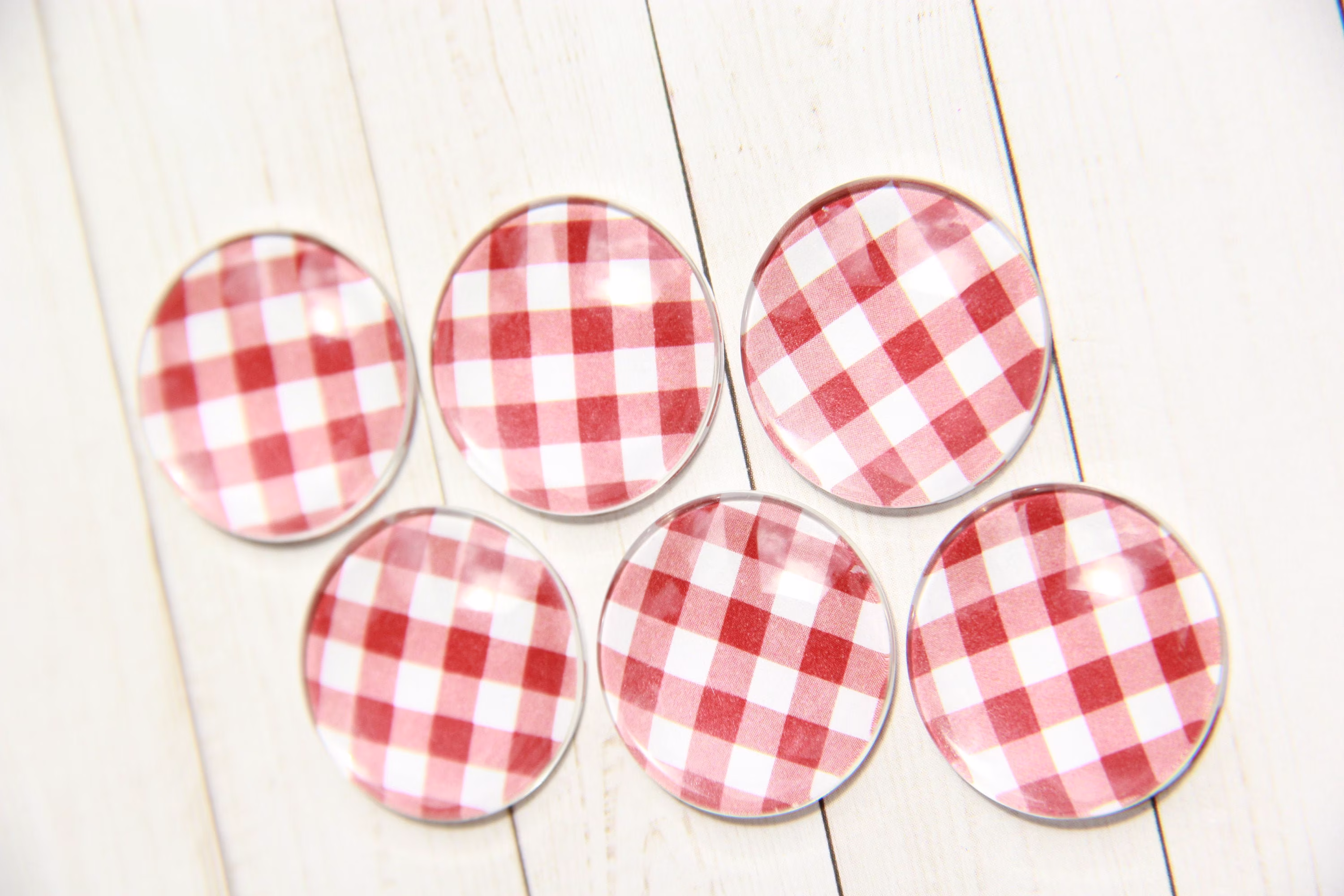 Red & White Plaid Magnets - Green Set Of 6 Checkered Fridge Women's Gift