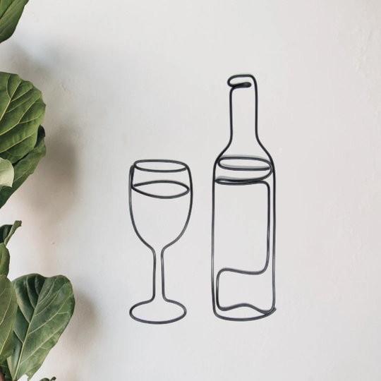 Wire Wine Bottle & Wine Glass Wall Art Sign, Wire Words Bar Sign Bar Decor Gift, Kitchen Home House Warming Gifts