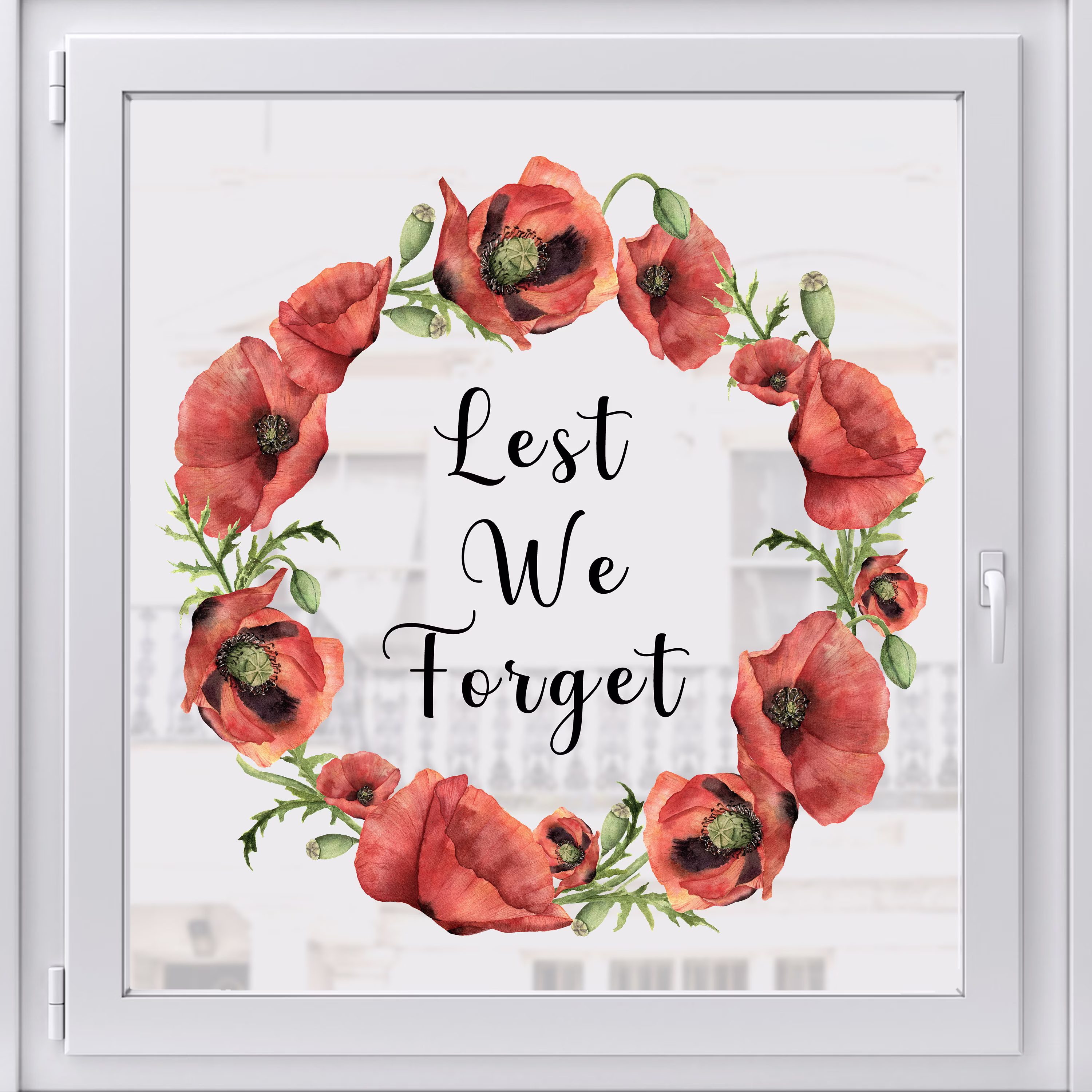 Lest We Forget Remembrance Day Poppy Wreath Window Sticker Decal By Dizzy Duck