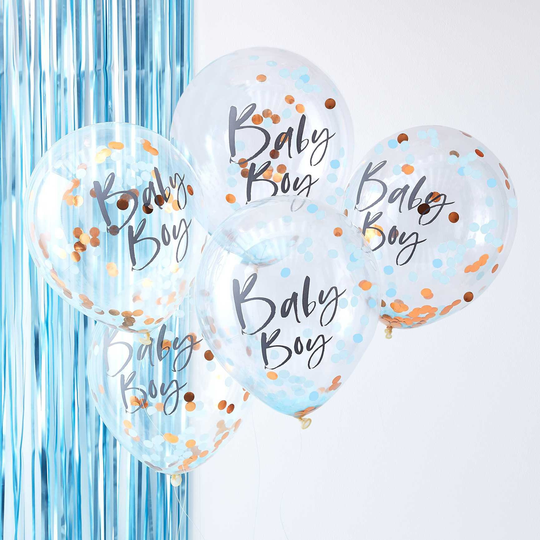 Baby Boy Confetti Balloons, Blue & Rose Gold Balloon, Shower Balloons , It's A Boy, Decorations