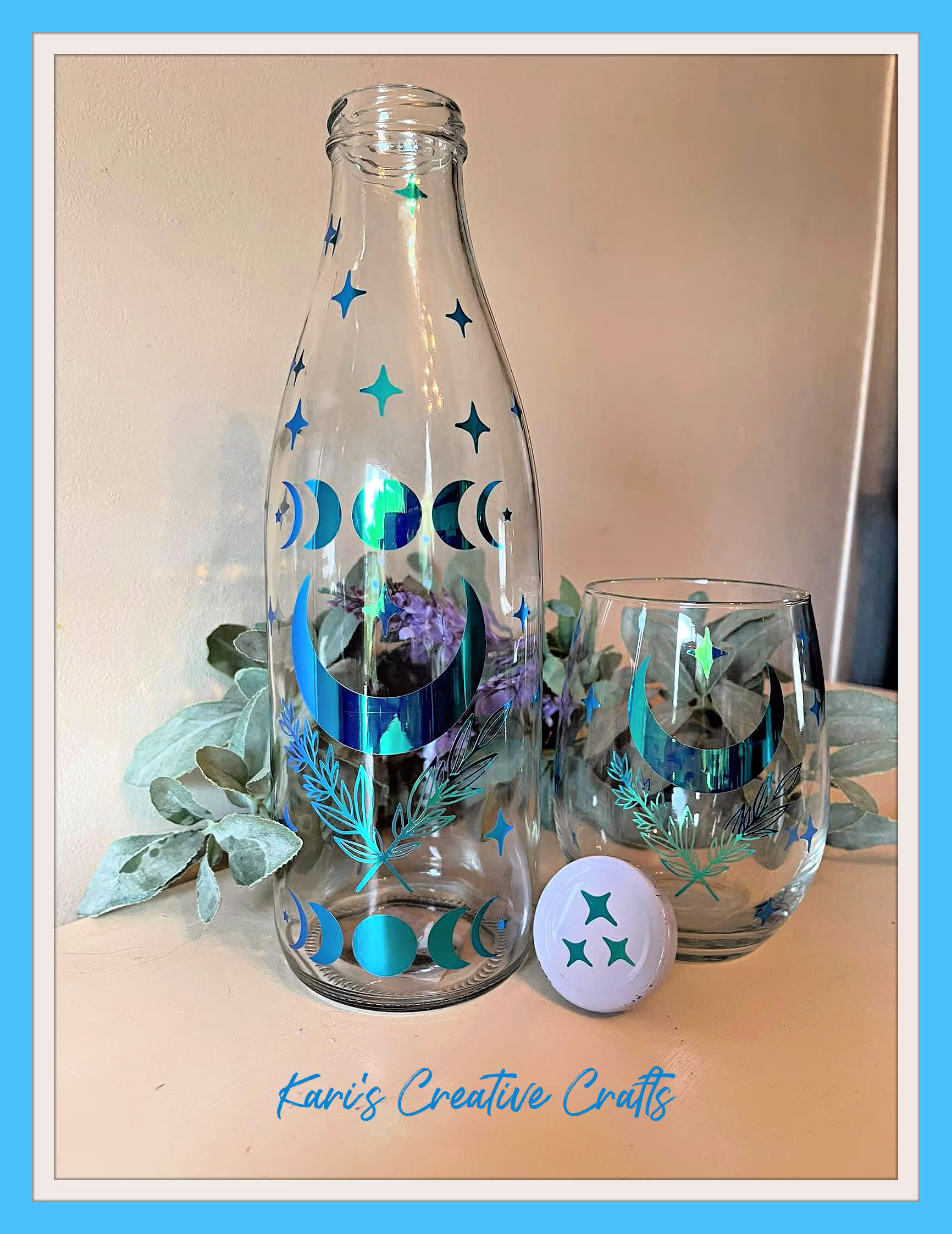 Crescent Moon Gift, Glass, Personalized Water Jar, Moon Bottle, Wine Alter Lover