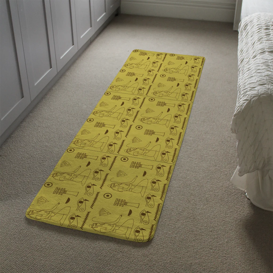 Maplesville Pattern of Egyptian Hieroglyphics Designer Shaggy Yellow/Brown Rug