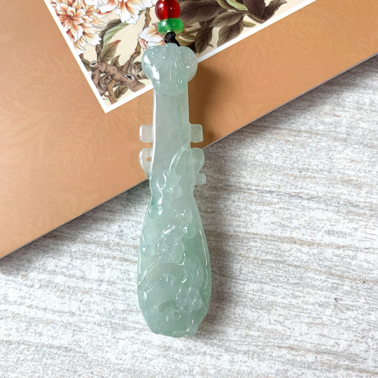 Icy Translucent Jadeite Jade Chinese Lute Pi Pa, 琵琶,jade Necklace, Hy-0621-0093659