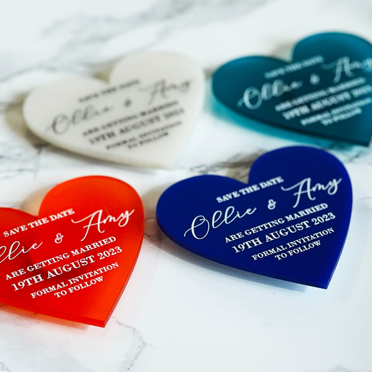 Luxury Heart Save The Date Magnets - Wedding Fridge Custom Stationery, Mirror, Pastel, Matt, Pearlescent, Shimmer