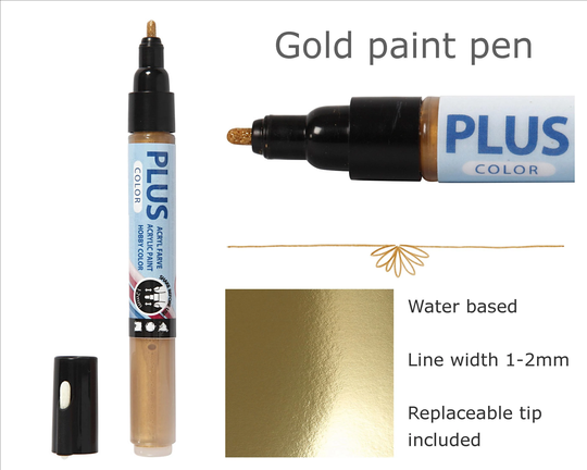 Gold Acrylic Paint Marker Pen, Water Based For Painted Surfaces, Cardboard, Stone, Wood, Line Width 1-2mm