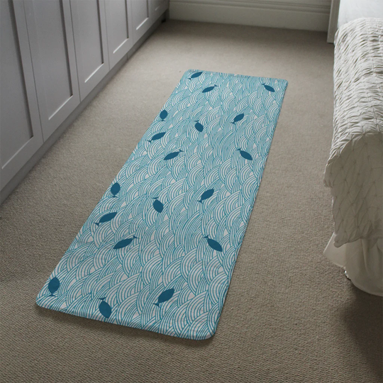 Marcoux Waves and Fish Designer Shaggy Blue/White Rug