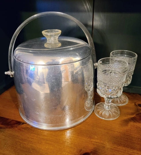 1950's Kromex Chrome Ice Bucket-Mcm-Barware-Aluminum-Mid Century-Bar-Cocktails-Drinkware-Atomic-Bar Cart Accessories-Wine Cooler-Chiller