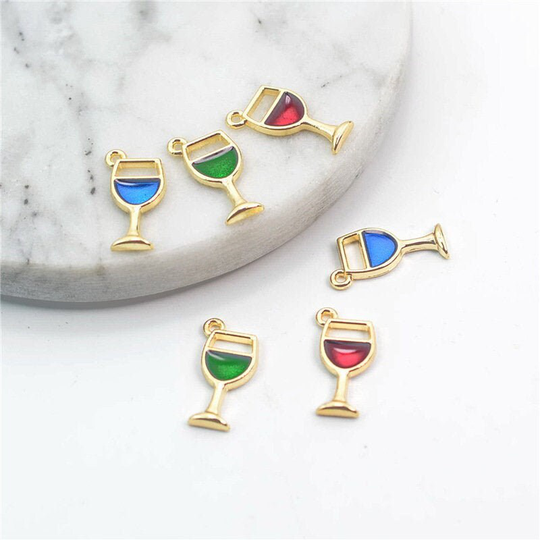 10Pcs/20Pcs Diy Handmade Accessories, Red Wine Glass Drop Oil Enamel Earrings Accessories, Alloy Earrings Necklace Pendant Material
