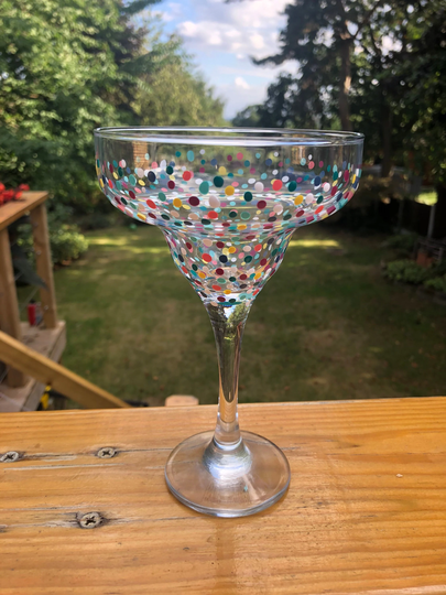 Hand Painted Margarita Glass Multi Coloured Spots Gift & Heart Glass