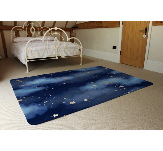 Stewart Sky with Foil Constellations Designer Shaggy Blue Rug