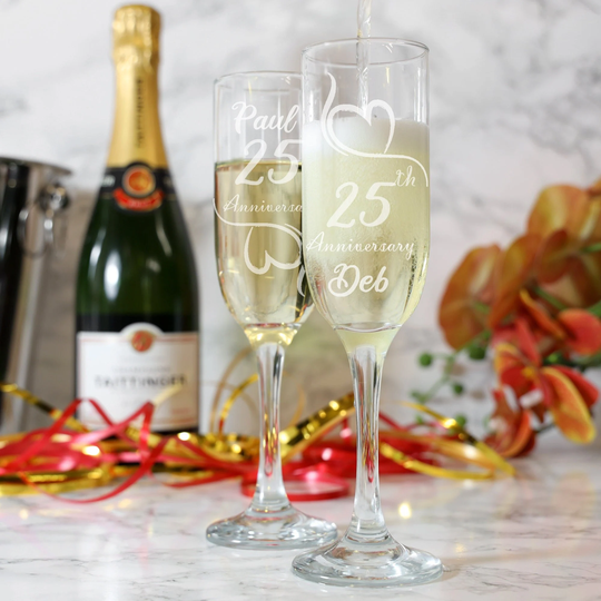 Personalised Engraved 25Th Wedding Anniversary Gift | Silver Champagne Flutes Couple