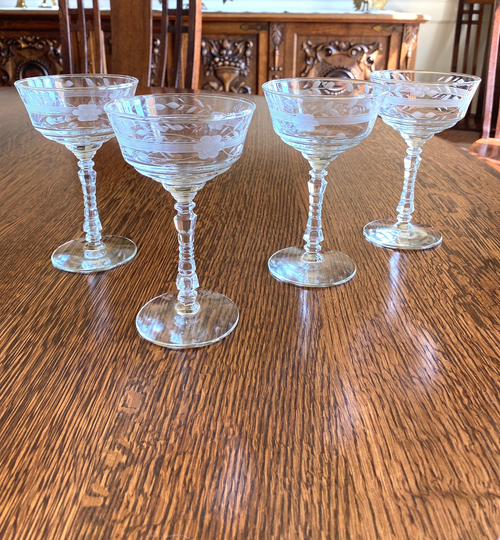 Vintage Coupe Glasses | Set 2, Libbey Rock Sharpe Stemmed | 4 Glasses