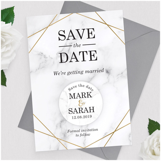 Geometric Marble Save The Date Cards Magnets - Personalised Gold Modern Magnet