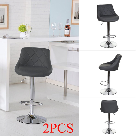 2pcs Bar Stools Leather Swivel Bar Stools Gas Lift Rest Chairs Kitchen - Black