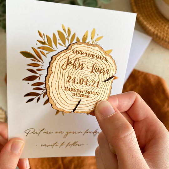 Save The Date Magnet Wooden Log Slice, Date, Rustic The Dates, Woodland Wedding, Personalised