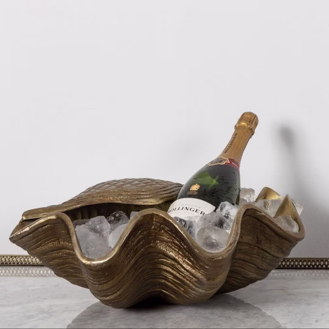 Bronze Color Clam Wine Cooler Handmade Table Top Home Bar Art Ware Gift Decor - Two Sizes Available