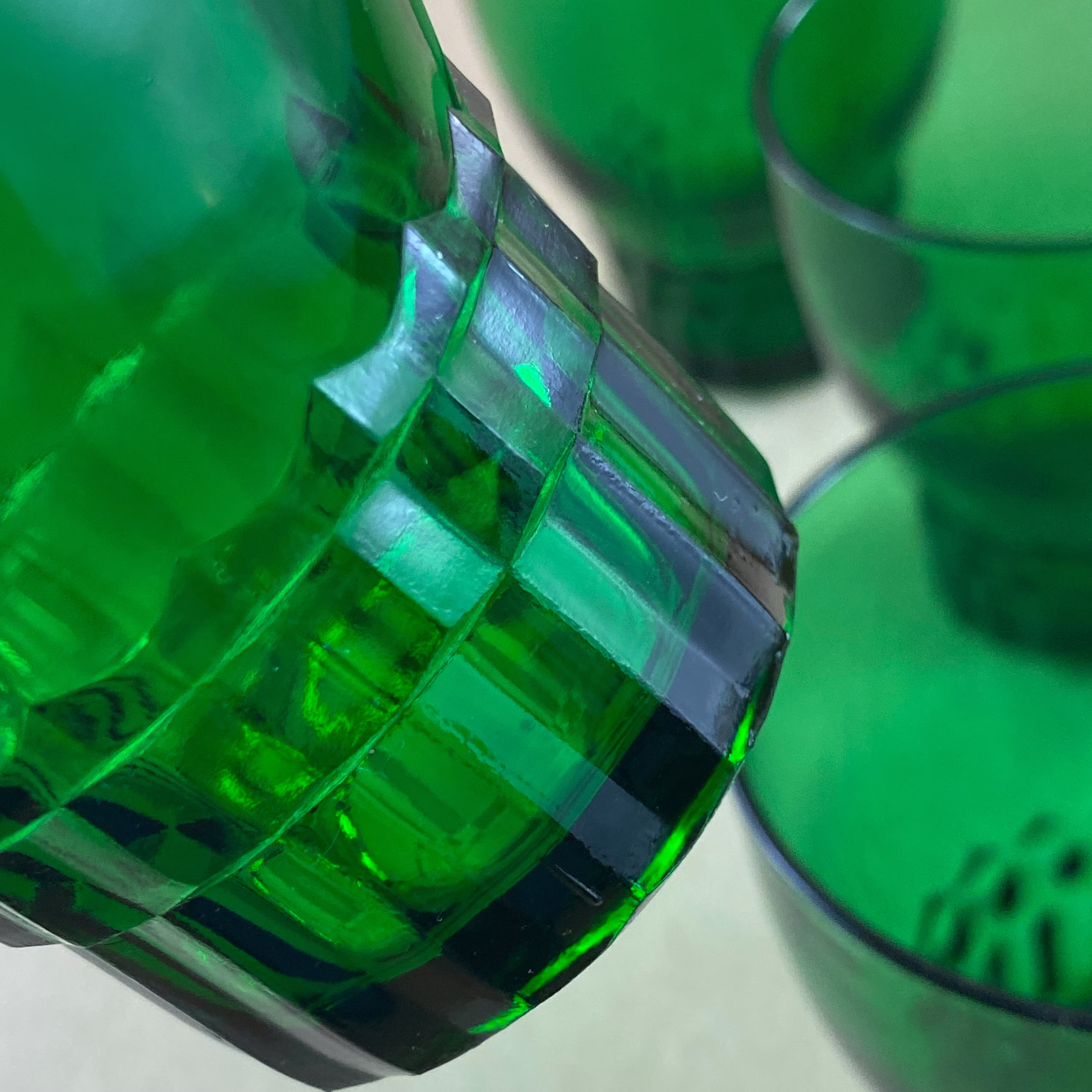 Set Of 4 Emerald Green Cocktail Rocks Glass, Art Deco Barware Glassware Drinkware