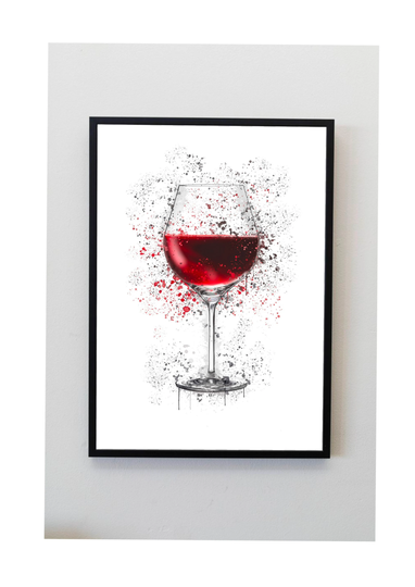 Red Wine, Glass, Kitchen, Wall, Splatter, Art Print, Unframed