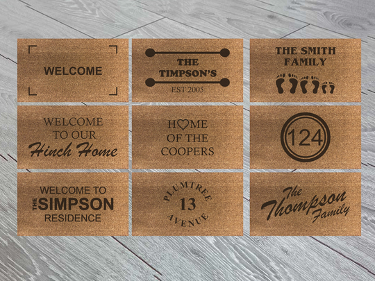 Personalised Coir Mats 70 X 40cm Internal Door Mat, Hand Made in The UK Artisan Kiss Present Gift Shoes House Warming Wedding