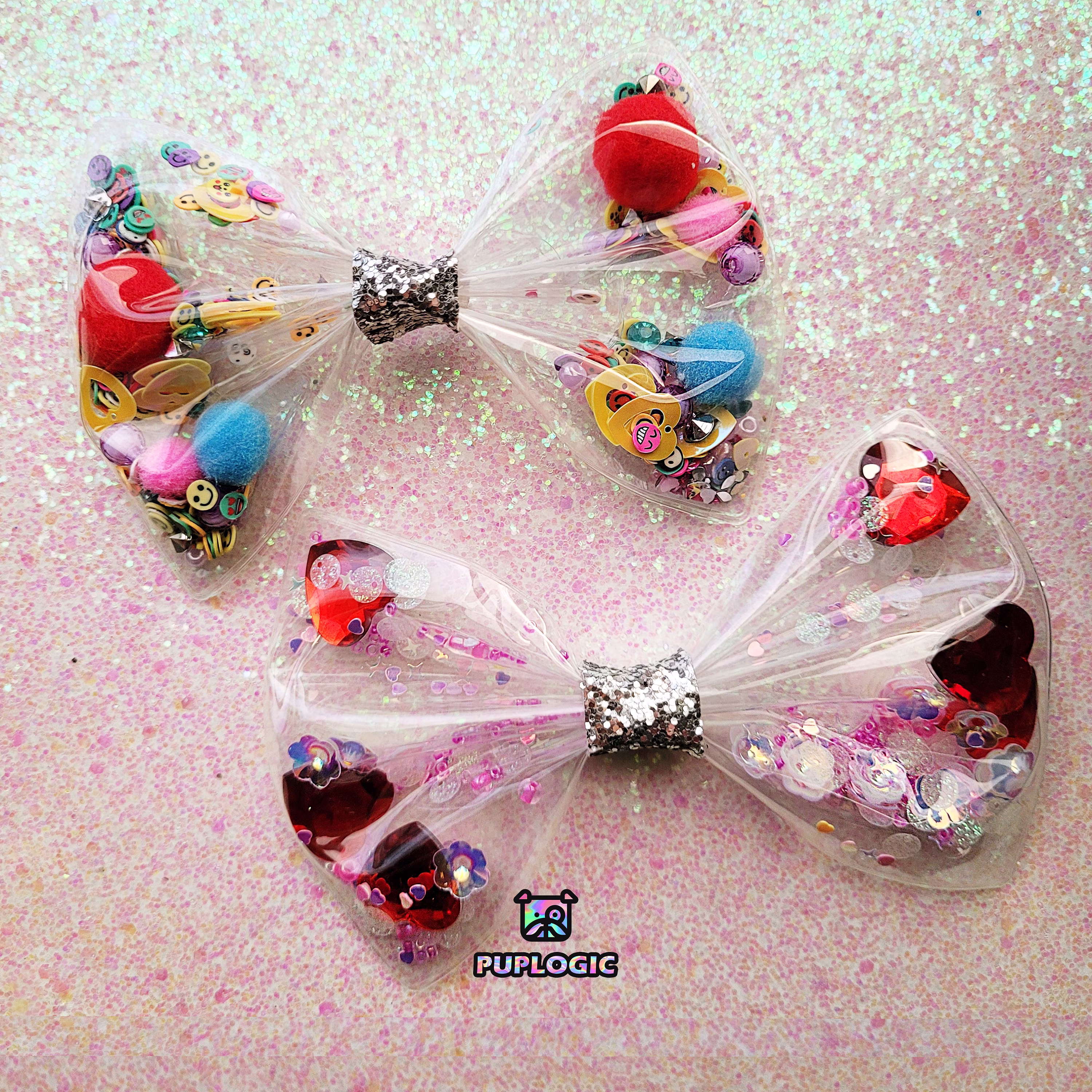 Dog Collar Accessory | Smiley Face & Hearts Confetti Shaker Bow Headband Gift For Pet