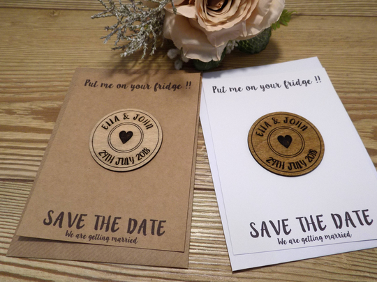 Save The Date Wooden Fridge Magnet With Heart Detail