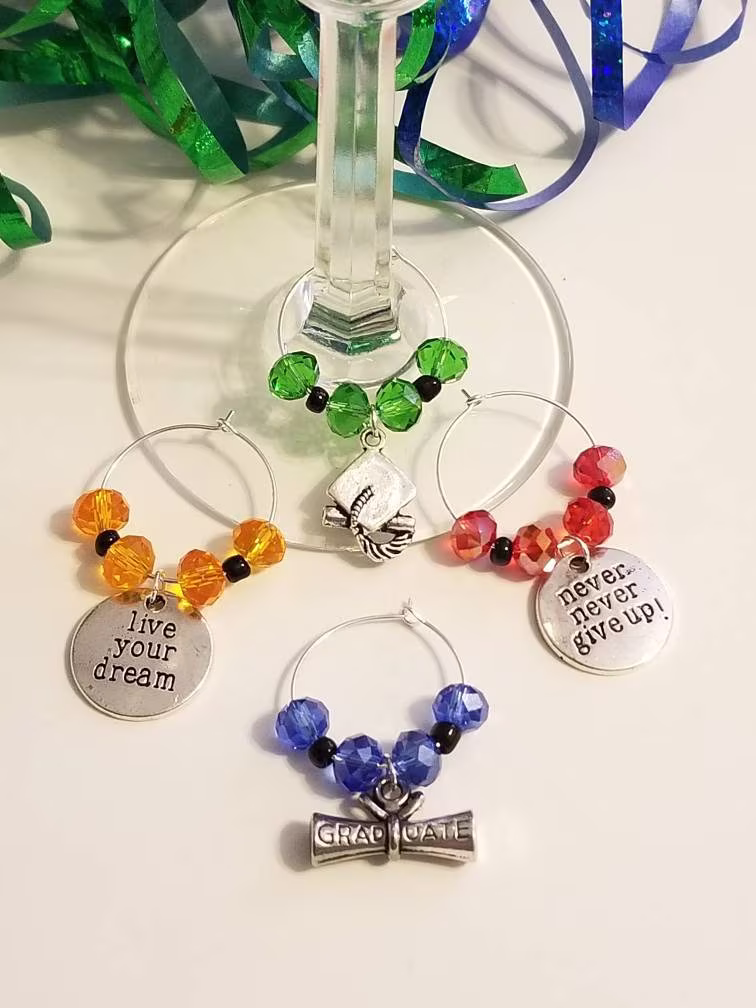 Graduation Wineglass Charms, Gifts, Housewarming Gifts