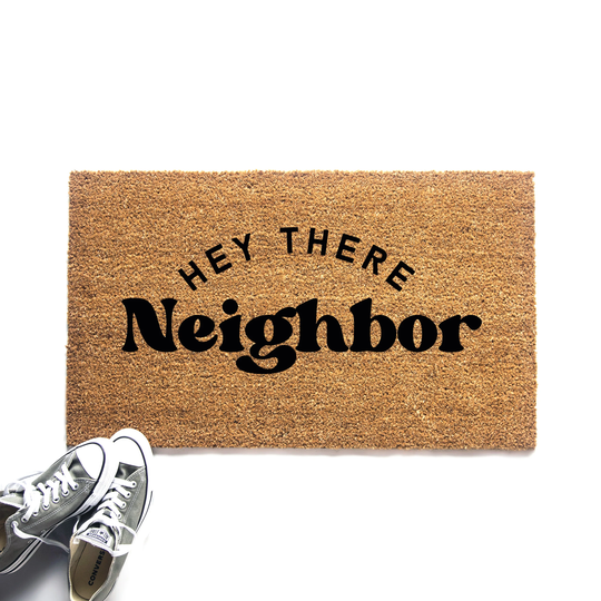 Hey There Neighbor Doormat, Boho Modern Retro Welcome Mat, Housewarming Gift