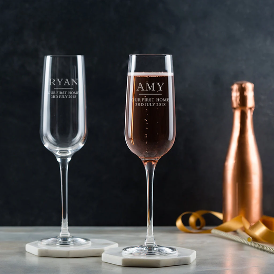 Pair Of Personalised Champagne Flutes - Engraved Housewarming Gift