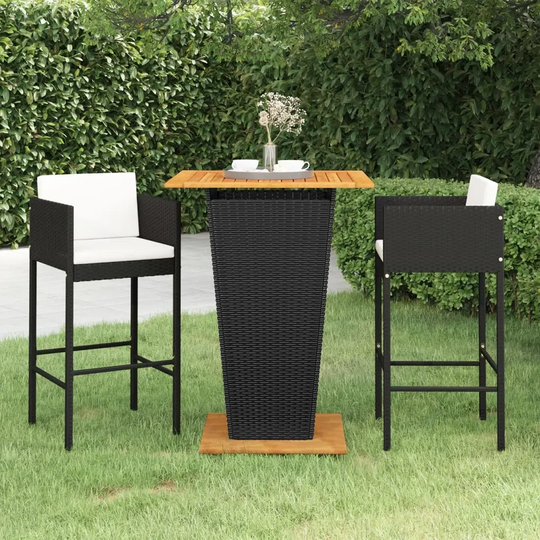 Ebern Designs 3 Piece Garden Bar Set With Cushions Poly Rattan Black