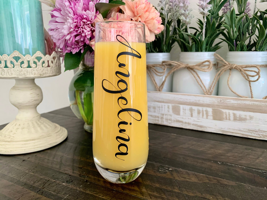 Bride & Names Stemless Champagne Flute, Bachelorette Party Glasses, Bridal Shower Custom Name Glasses