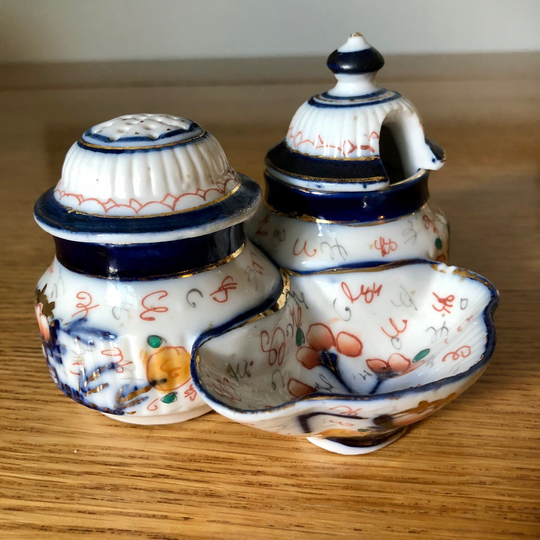 Antique Porcelain Imari Japanese Inspired Condiment Set 1870S-1890S