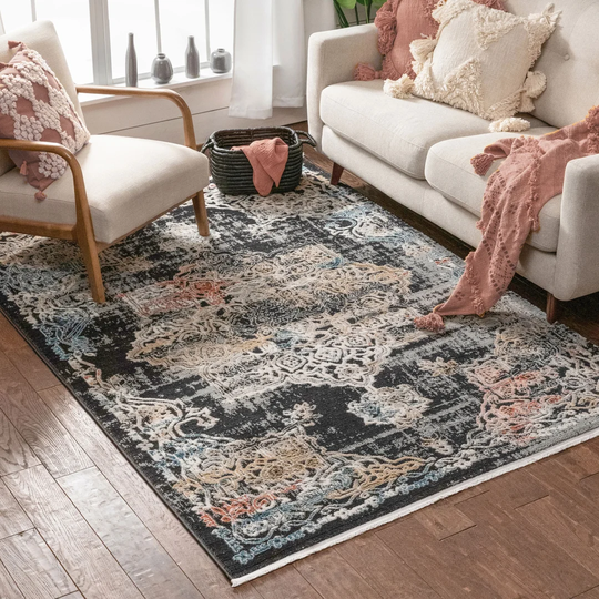 Indira Maura Vintage Medallion Oriental Tufted Black/Beige Rug