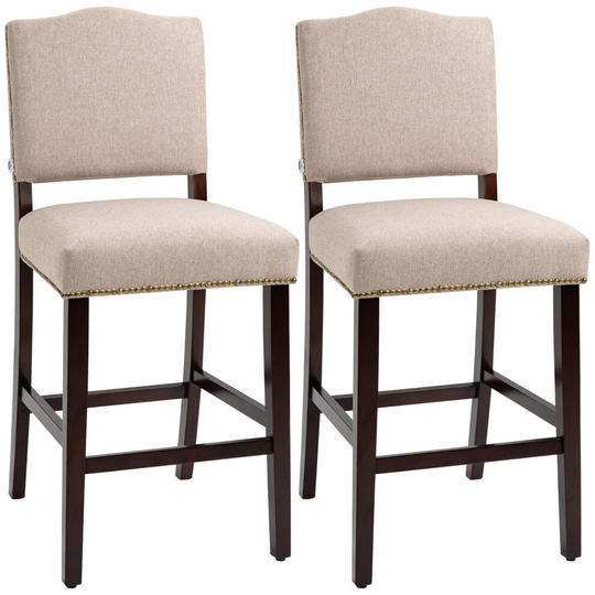 HOMCOM Modern Fabric Bar Stools Set of 2 Bar Chairs Beige