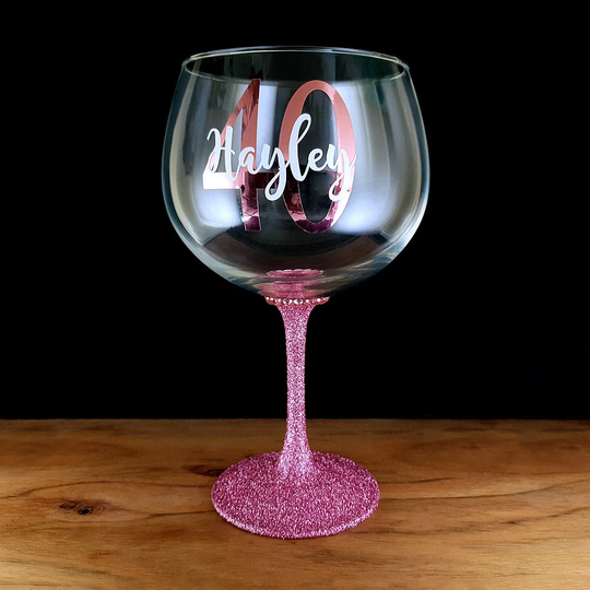 Personalised Birthday Gin Glass Gems Glitter Fun Party