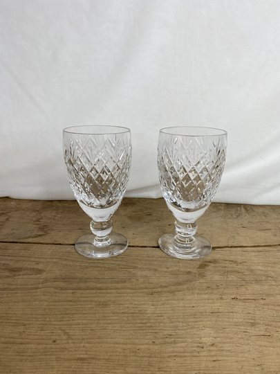Vintage Pair Of Bridge Crystal Cut Glass Chunky Wine Glasses/Goblets Drinking in Good Condition