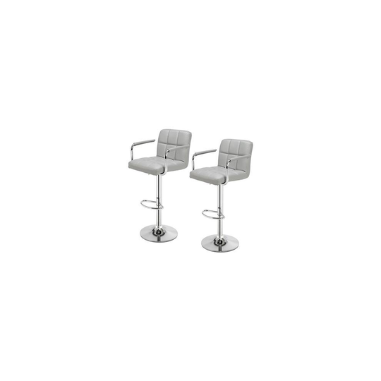 (Grey) Bar Stools Set of 2, Faux Leather Bar Chairs