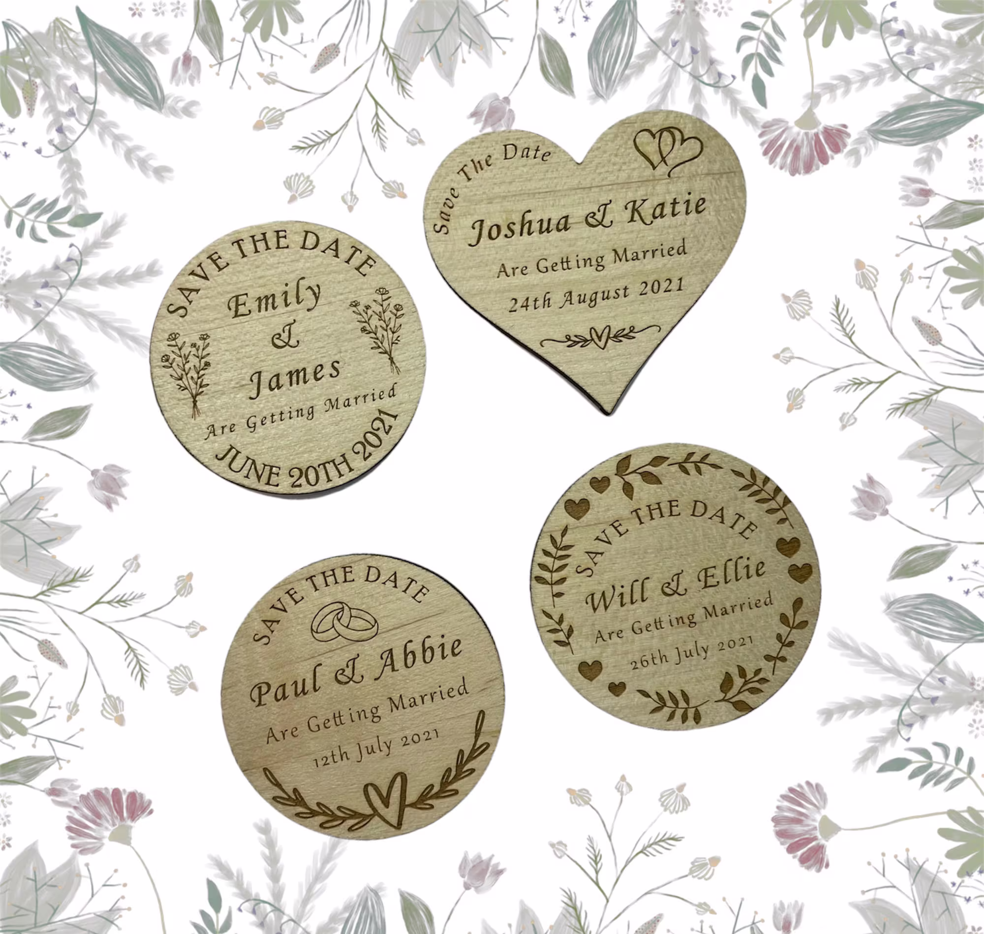 Save The Date Wooden Wedding Magnets, Personalised Magnets