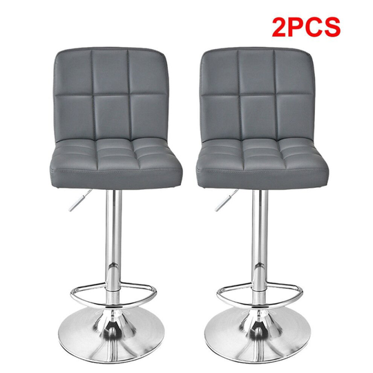 (Grey) New 2PCS PU Swivel Counter Chairs Cube Bar Stools