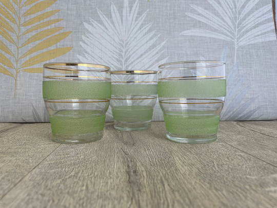 Green Sugar Frosted Tumbler Glasses - Mid Century Modern Glassware